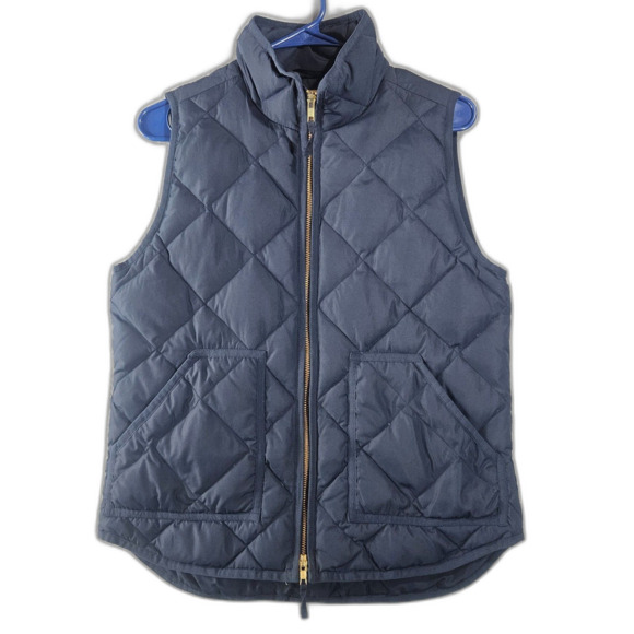 J.CREW Down Puffer Vest Womens Small Navy Zip - Picture 2 of 7